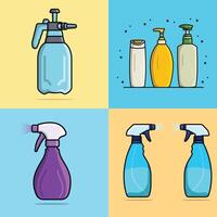 uppsättning av naturlig tvål eller schampo flaskor och desinficera och rengöring spray flaskor vektor illustration.