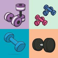 uppsättning av Gym kondition element vektor illustration. Gym övning ikon begrepp.