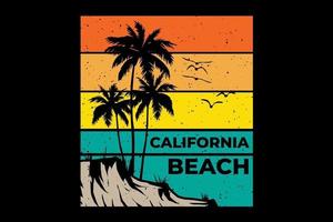 t-shirt Kalifornien strand solnedgång retro vintage stil vektor