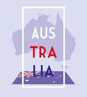 australien karta med flagga, etikett austratia vektor