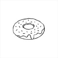 Donut mit Glasur. süßes Zuckerdessert mit Zuckerguss. Umrisskarikaturillustration lokalisiert auf weißem Hintergrund vektor