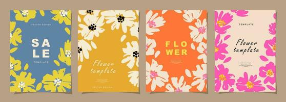 Blumen- Vorlage einstellen zum Poster, Karte, Abdeckung, Etikett, Banner im modern minimalistisch Stil und einfach Sommer- Design Vorlagen mit Blumen und Pflanzen. vektor