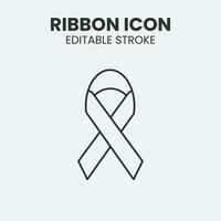 medvetenhet band linje ikon med redigerbar stroke. bröst cancer, hjälpmedel, cancer medvetenhet band ikon. eps 10 vektor. vektor