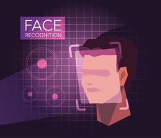 Gesichtserkennungstechnologie, Identitätsprüfung für das Gesicht des Mannes man vektor