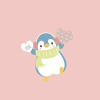 süß und schön Pinguin halten Herz, glücklich Valentinstag Tag, Liebe Konzept, eben Vektor Illustration Karikatur Charakter Kostüm Design