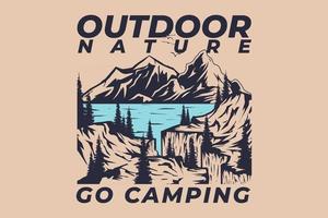T-Shirt Retro Outdoor Natur gehen Camping Vintage-Stil handgezeichnet vektor