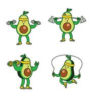 Avocado trainieren süß Charakter Illustration einstellen Sammlung vektor