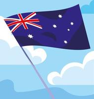 australiens flagga vajande på en pinne i vit bakgrund vektor