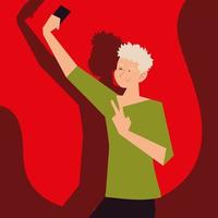 junger Mann mit Smartphone macht Selfie vektor