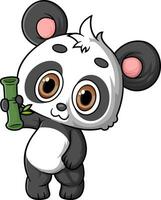 tecknad serie söt bebis panda innehav bambu vektor