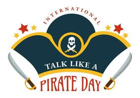 internationell prata tycka om en pirat dag vektor illustration med söt pirater tecknad serie karaktär i hand dragen för webb baner eller landning sida mallar