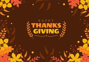 Lycklig tacksägelse dag vektor illustration med Kalkon fågel, pumpa, löv och många andra element bakgrund platt tecknad serie hand dragen mallar