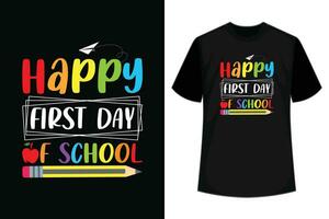 Lycklig först dag av skola lärare tillbaka till skola Pojkar flickor t-shirt vektor