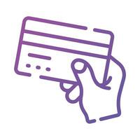 hand innehav kreditera kort betecknar begrepp av kort betalning ikon, redo till använda sig av vektor