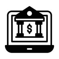 Bank Gebäude mit Laptop abbilden Bank Webseite oder online Bankwesen Konzept Symbol vektor