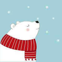 vit polär Björn bär en röd scarf. vektor