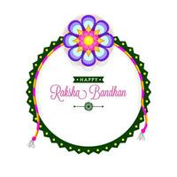 Lycklig Raksha bandhan hälsning kort med kreativ blomma rakhi dekorerad cirkulär ram mot vit bakgrund. vektor