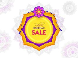 Raksha bandhan försäljning affisch design med kreativ blomma rakhi på mandala mönster vit bakgrund. vektor