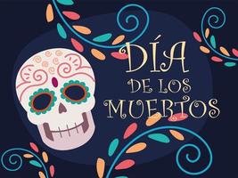 Tag der Toten, Zuckerschädel und Schriftzug mexikanische Feier vektor