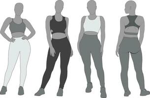 vektorisiert Skizzen von Körper bewusst weiblich zahlen Stehen beim anders Winkel tragen Sport Kleider vektor
