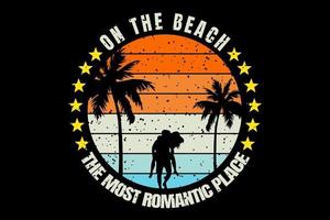t-shirt siluett romantiska par på stranden vektor