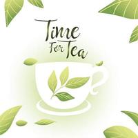 tid för te med kopp och blad vektor design