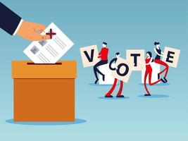 Wahltag, Leute mit Stimmbriefen, Hand mit Stimmzettel in Box vektor