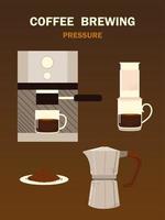 kaffebryggningsmetoder, espressomaskin kopp moka gryta och aeropress vektor