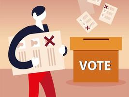 Wahltag, Karton viele Stimmzettel und Mann mit Papier vektor