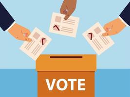 Wahltag, Hände mit Stimmzetteln und Box