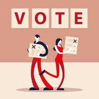Wahltag, Mann und Mann mit Stimmzetteldemokratie vektor