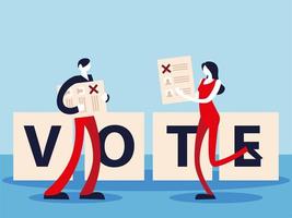 Wahltag, Menschen mit Stimmzettel und Stimmbeschriftung vektor