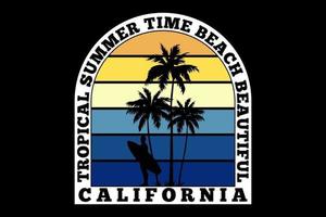 T-Shirt tropischer Sommer Kalifornien Retro-Surf-Design vektor