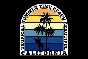 t-shirt tropisk sommar Kalifornien retro surfdesign vektor