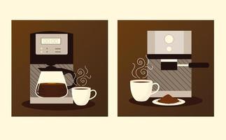 Kaffeebrühmethoden, Digital- und Espressomaschinengerät und Tassen vektor