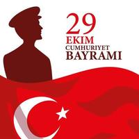 29 Ekim Cumhuriyet Bayrami mit türkischer Flagge und Atatürk-Mann-Silhouette-Vektor-Design vektor