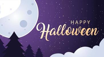 Fröhliches Halloween mit Mond- und Kiefernvektordesign vektor