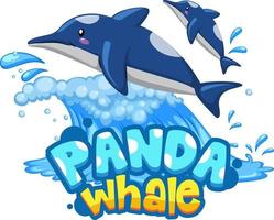 Delfine Cartoon-Figur mit Panda-Wal-Schriftart-Banner isoliert vektor