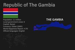 hochdetaillierte Gambia-Karte mit Flagge, Hauptstadt und kleiner Weltkarte vektor