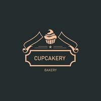 Logo Design zum klein Bäckerei. Vektor Tasse Kuchen. editierbar Schlaganfall. isoliert schwarz Baground