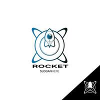 Rakete fortgeschritten Technologie starten Vektor Logo Design, kombiniert Farbe zwischen Blau, Schwarz, und Weiss, isoliert Weiß Tasche rund, eps 10