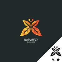 Schmetterling und Blatt Konzept Logo Naturfly, Negativ Raum Logo, isoliert Weiß Tasche rund, editierbar eps 10 vektor