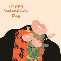 Valentinstag Tag Karte. Frau und Blumen vektor
