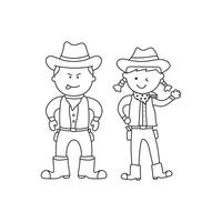 Hand gezeichnet Kinder Zeichnung Karikatur Vektor Illustration Cowboy und Cowgirl Zeichen Symbol isoliert auf Weiß Hintergrund