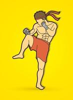 Cartoon Muay Thai Kickboxen Pose vektor