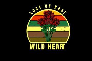 kärlek till ros vild hjärta färg gul orange röd och grön vektor
