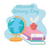 Internationaler Tag der Alphabetisierung, Schulkartenbücher und Tintenerziehung vektor