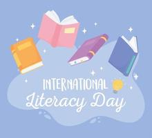 internationella läskunnighetsdagen, läroböcker litteraturkunskapsskola vektor