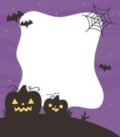 Happy Halloween, gruselige Kürbisse Fledermäuse Web Trick or Treat Party Banner Vorlage vektor