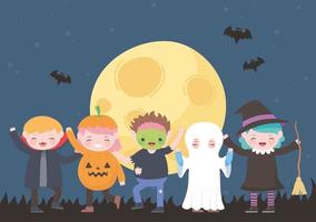 glad halloween, kostym karaktärer mamma pumpa spöke dracula häxa zombie, trick or treat, fest firande vektor